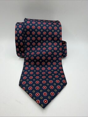 Alexander Lloyd Menswear Navy Silk Geometric Foulard Print Necktie